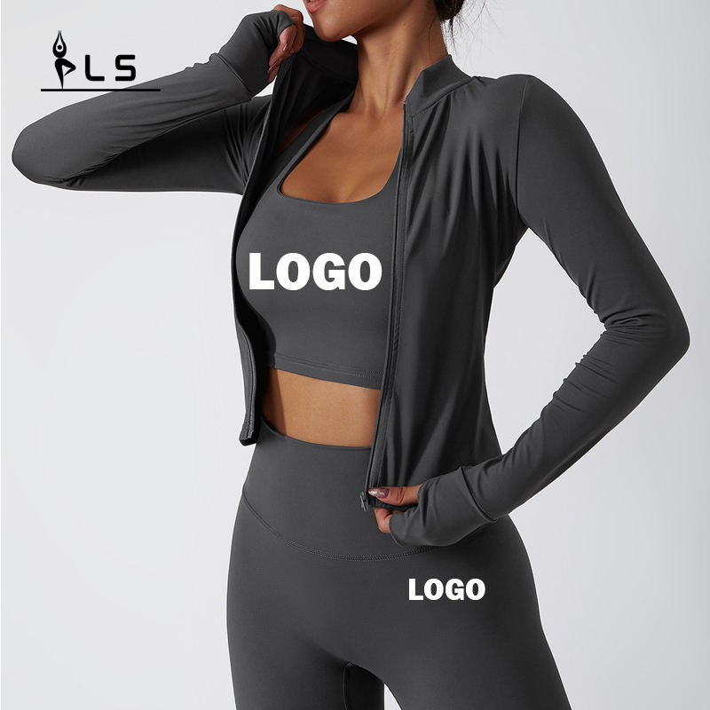 SC1053 Lauffitnessanzug Langarm Yoga Hosen Set Jacken Yoga -Anzug Set für Frauen im Freien Fitnesskleidung im Freien Fitnessstudio