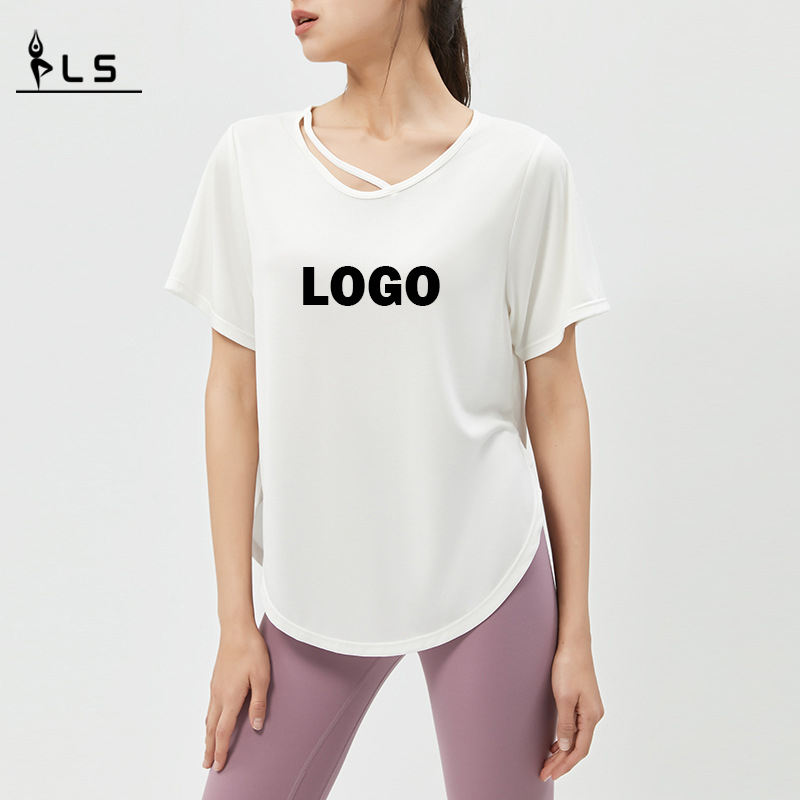 SC10264 Yoga T-Shirts Fitness runzeln T-Shirts Lose Casual Fitness Yoga Kurzschläfe Top