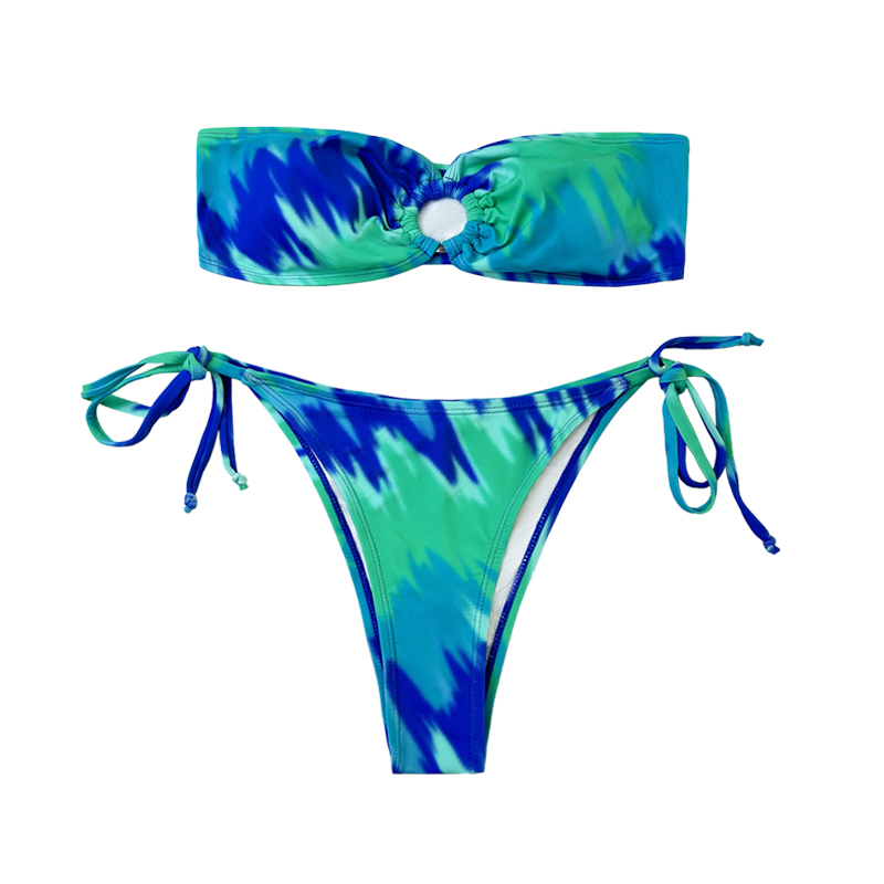Trägerloser Ausschnitt Schnürsend Slips blaugrüne zweiteilige Badeanzug