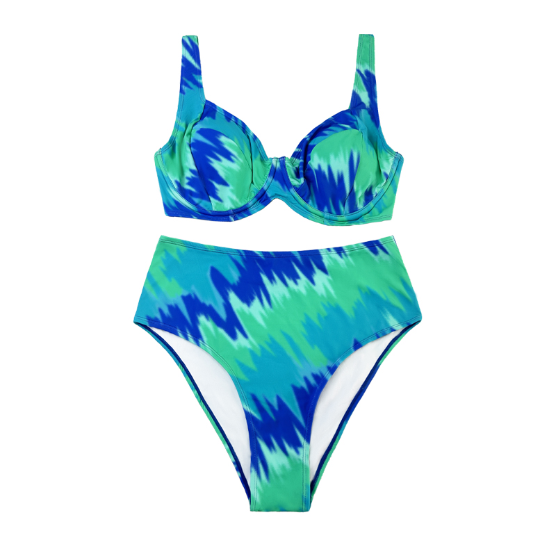 Turquoise gedruckter zweiteiliger Badeanzug mit breiten Gurten