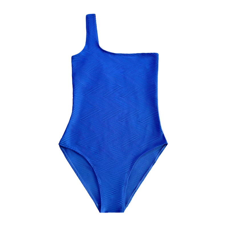 One-Shoulder-Blue-Muster Spezialer Stoff einteiliger Badeanzug