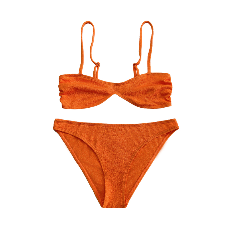 Orange gekräuselte Stoff Auszugshalter Rückenschnalle Split Badeanzug