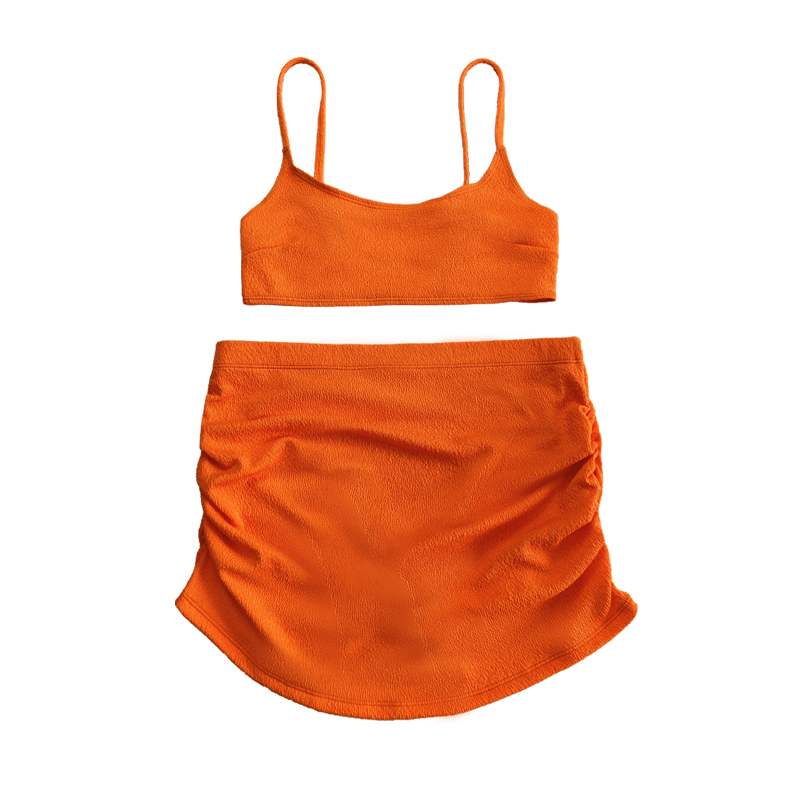 Orange Crepe Stoff Basic Bluse Zeichnung Faltenrock sexy zweiteiler Badeanzug